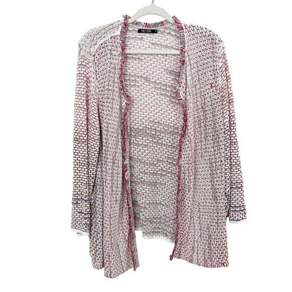 NEW Nic + Zoe White & Red Multicolor Knit Open Front Cardigan Fringe - Size 3X - Picture 1 of 7